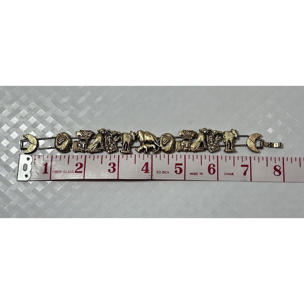Vintage Slide Safari Animals Charm Bracelet Gold Tone Metal - Picture 10 of 13